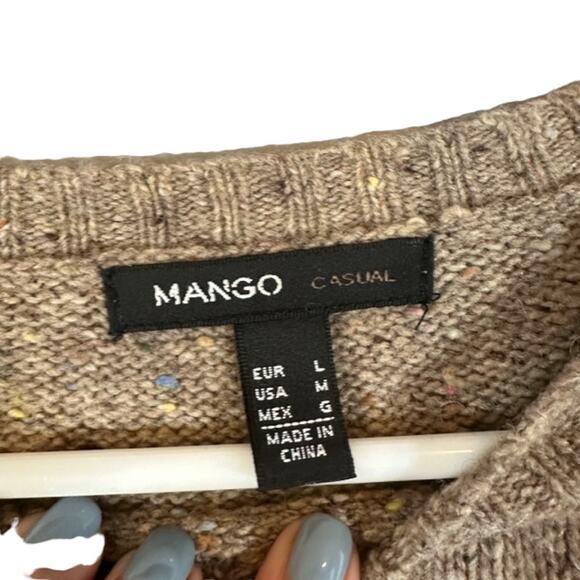 MNG Beige Long Sleeve Beaded Multi Color Thread Pullover Knit Sweater Women Sz M - Picture 5 of 6